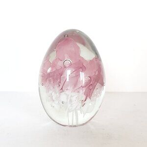 Roger Vines MSH 91 Pink Glass Egg Paperweight With Bubbles, Mt St Helens Ash